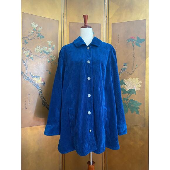 Cotton corduroy coat in blue, size 2X - Picture 1 of 6